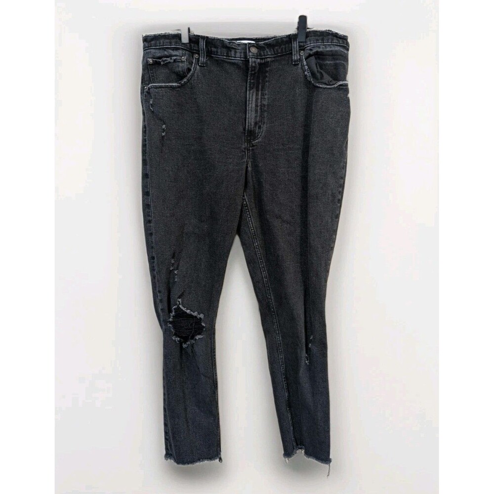 Abercrombie & Fitch The Skinny High Rise Jeans Womens 32/14 Black Distress Denim - Picture 1 of 10